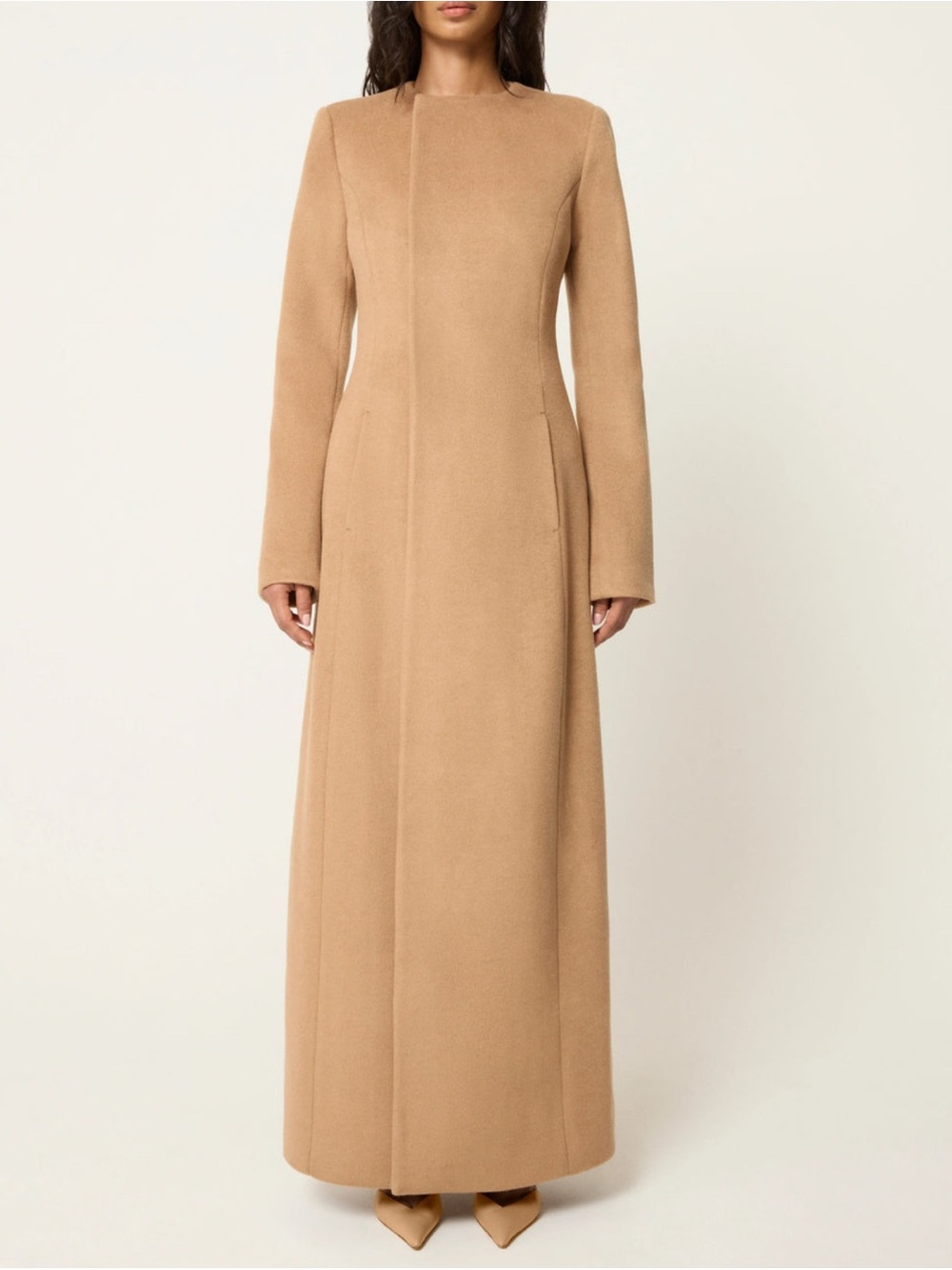 Long Camel Trench Coat - Structured Maxi Coat